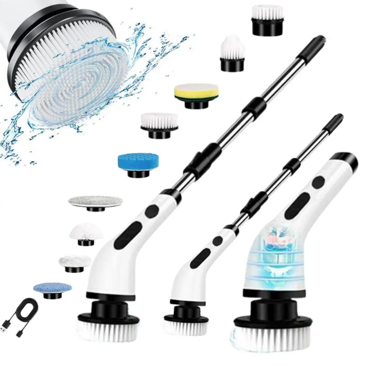 Cordless Electric Spin Scrubber, 3-Speed IPX7 Waterproof Power Scrubber with 9 Brush Heads, Extendable Handle Shower Cleaning Brush for Bathroom, Tub, Tile, Grout, Soap Scum & Hard Water Stain Removal