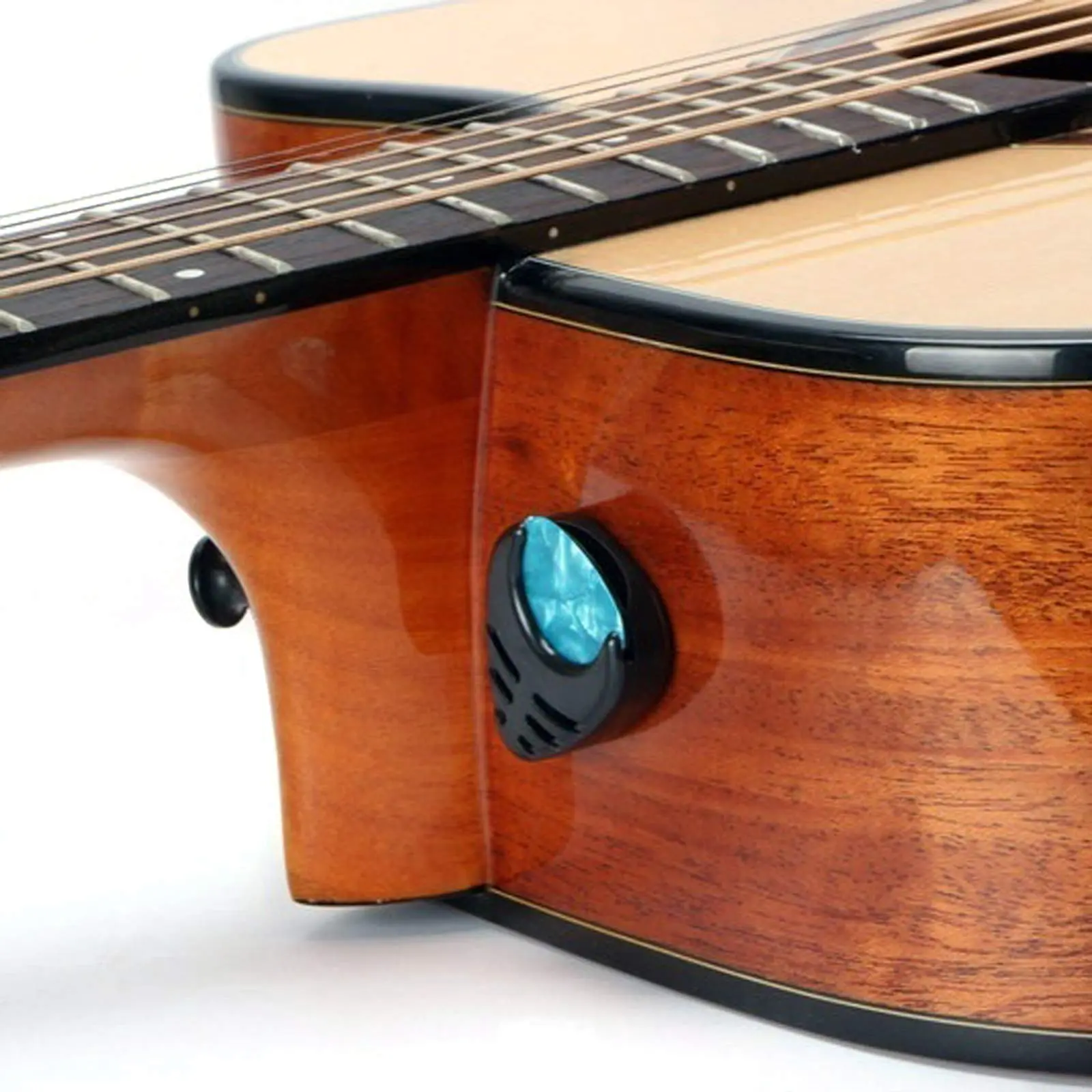 Black self-adhesive guitar pick holder, universal string instrument accessory, suitable for acoustic guitar, electric guitar, bass and ukulele.