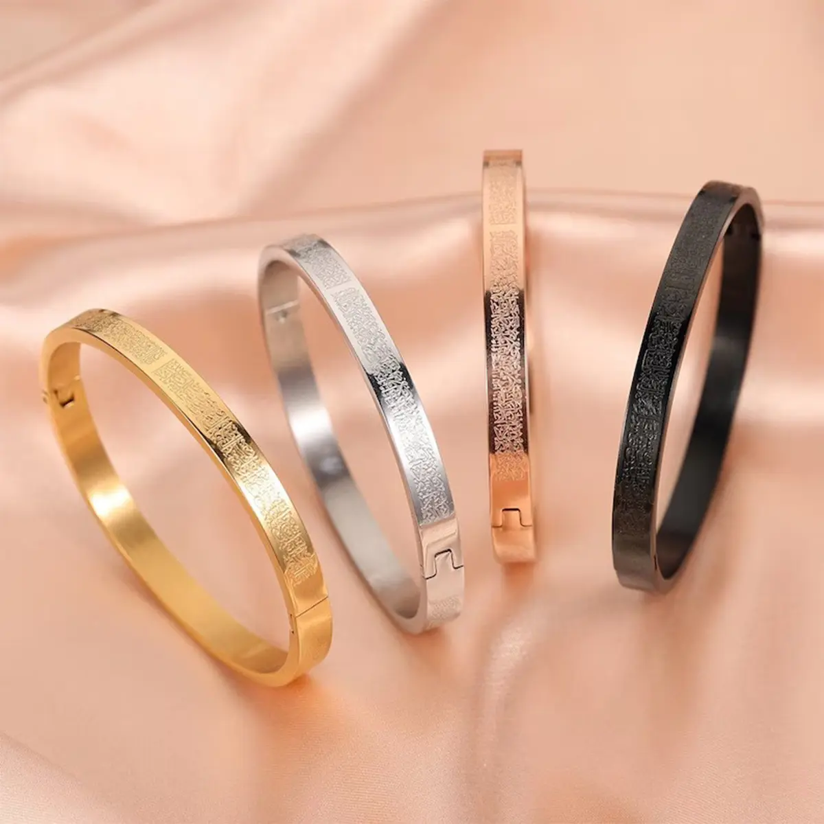 Personalized Openable Religious Ayatul Kursi Stainless Steel Bracelet Islamic Muslim Quranic Verse Cuff Bangle Arabic Calligraphy Messenger Jewelry Gift for Women Men Father Mother Lover Friend