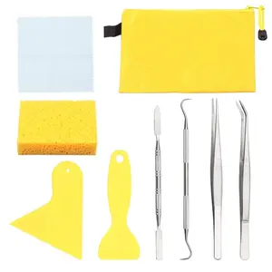 9 Pcs Mosaic Tools and Supplies Beginners Set,Including 2 Scrapers,2 Tweezers,1 Double-Ended Hook,1 Spatula,1 Sponge,1 Cleaning Cloth,1 Zippered Waterproof Bag,Mosaic Making Kit,Hand Tools Kits