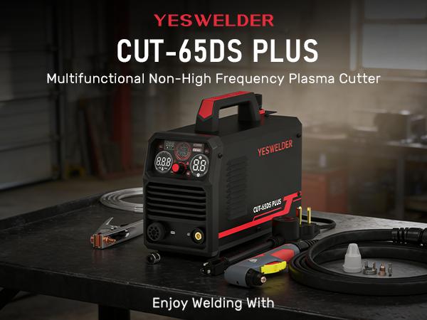 YESWELDER CUT-65DS-PLUS 110/220V Non-HF Plasma Cutter 65Amp | Non-Touch Pilot Arc & Central Connector Torch | 4-in-1 Multi-Functional Metal Cutting Machine with Plate/Grid Cutting, Gouging & Marking
