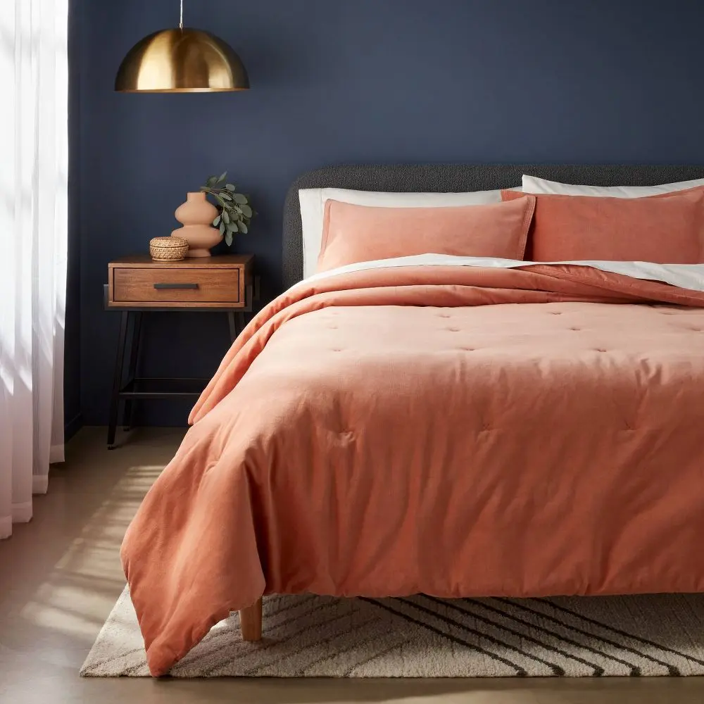 3pc Full/Queen Velvet Comforter and Sham Set Light Terracotta - Threshold: OEKO-TEX Certified 165 Thread Count