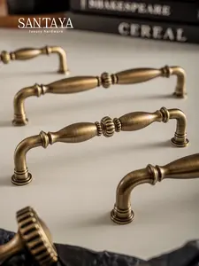 Santaya Solid Brass Antique Handles Luxury Furniture Single Hole Drawer Knobs Cabinet Door Pull Brass Handle