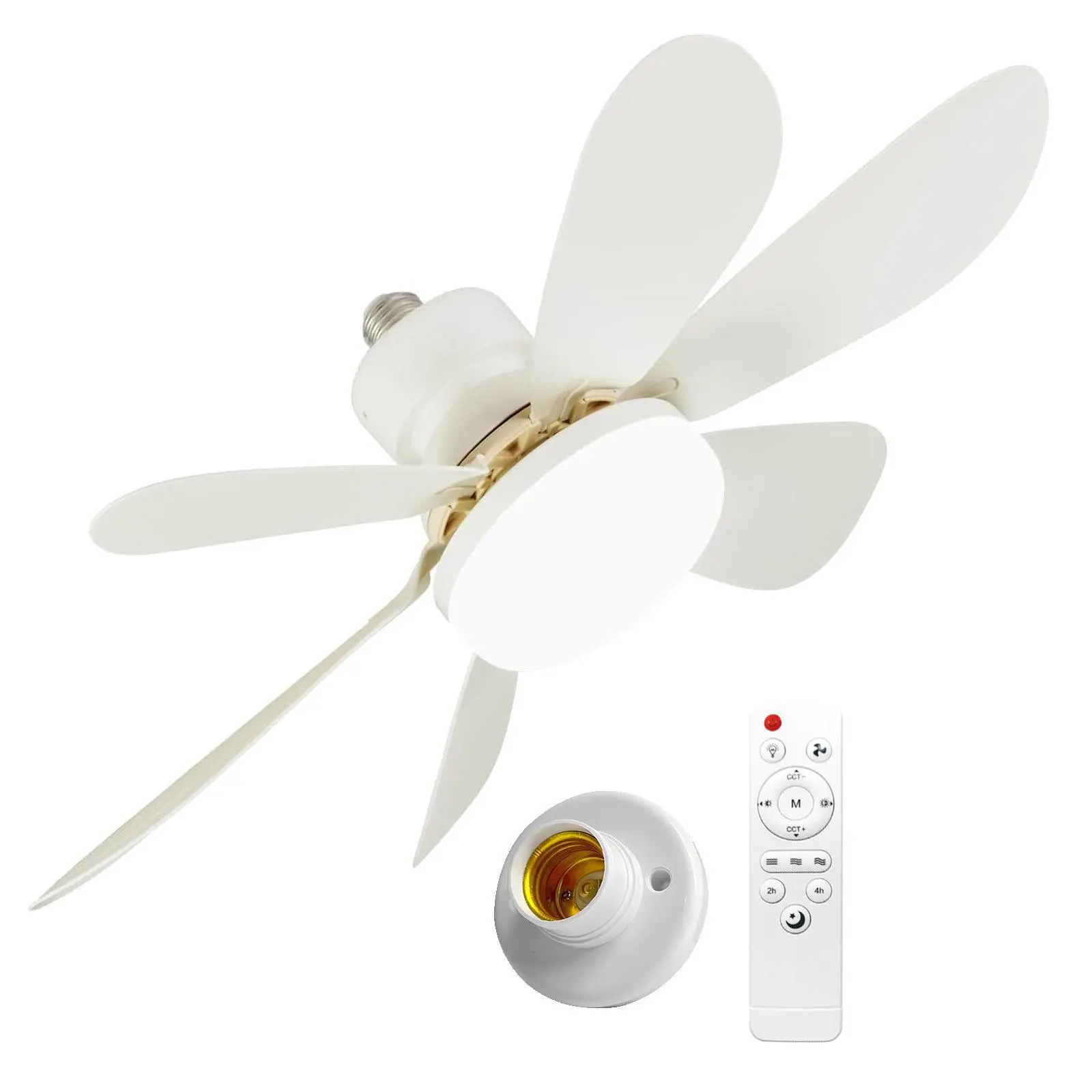 Socket Fan Light, Screw-in Ceiling Fan with Lights & Remote Control, Dimmable 3 Color LED 3000K-6500K, 1556 Lumens, Indoor Fan Light Lamp for Bedroom Kitchen Living Room Closet Home Decor