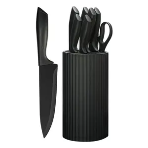 Knife Set, 8-Piece Kitchen Knife Set for Chef, Sharp Knife Set with Universal Knife Block, Anti-Rust Kitchen Knife set, Ergonomical Design (Black)