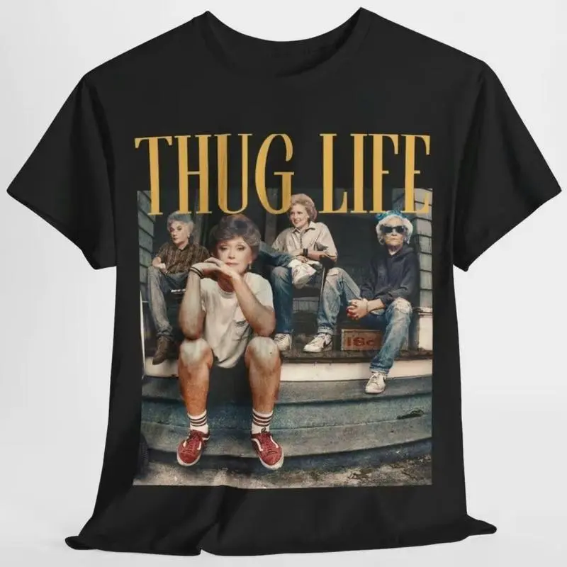 Oversized Fit T-Shirt with Golden Girls "Thug Life" Graphic, Unisex 100% Cotton Short Sleeve Casual Top for Summer