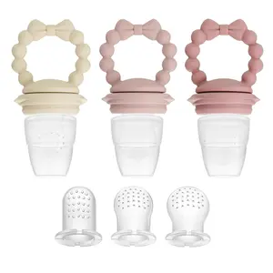3 Pack Babywith 3 Different Size Silicone Pouch, Silicone Teethers for Babies 3-6-12 Months, BPA Free Mesh Feeder, Baby Solid Food Essentials