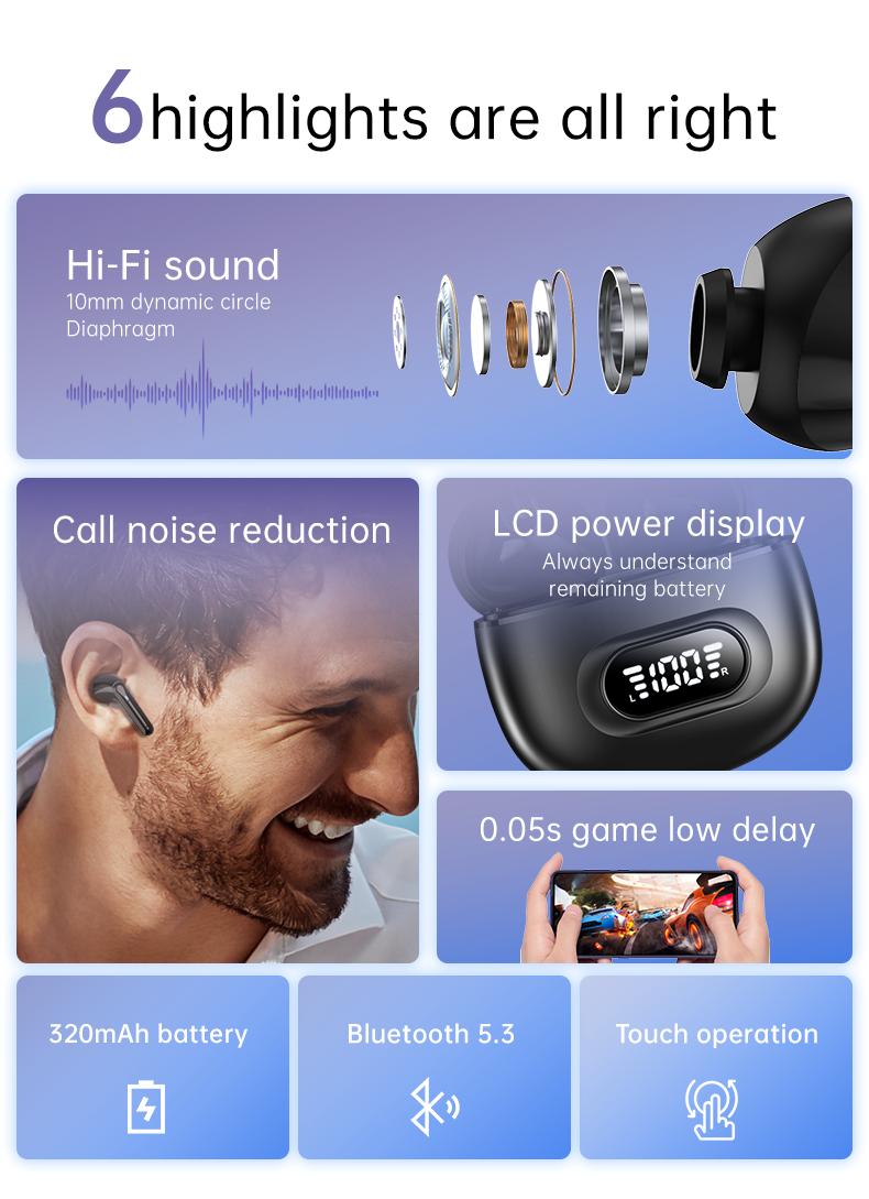 Wireless High-Fidelity Stereo Earphones with Screen Active Noise Cancelling Headphones earbuds comfort earbuds sale gym headphones ipx5 waterproof earbuds Wireless High-Fidelity Stereo Earphones with Screen Active Noise Cancelling Headphones earbuds comfort earbuds sale gym headphones ipx5 waterproof earbuds
