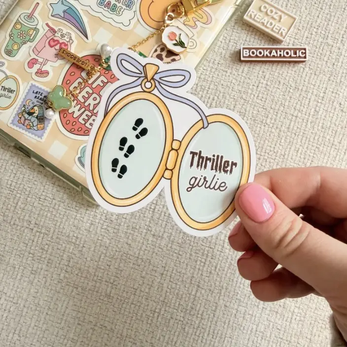 Thriller Girlie Locket Sticker Spooky Chic Bookish Decal for Trendy Readers Perfect for Journals Laptops E Readers and More Unique Gift for Horror Fans 3 Inch Matte Paper Water Resistant Decor
