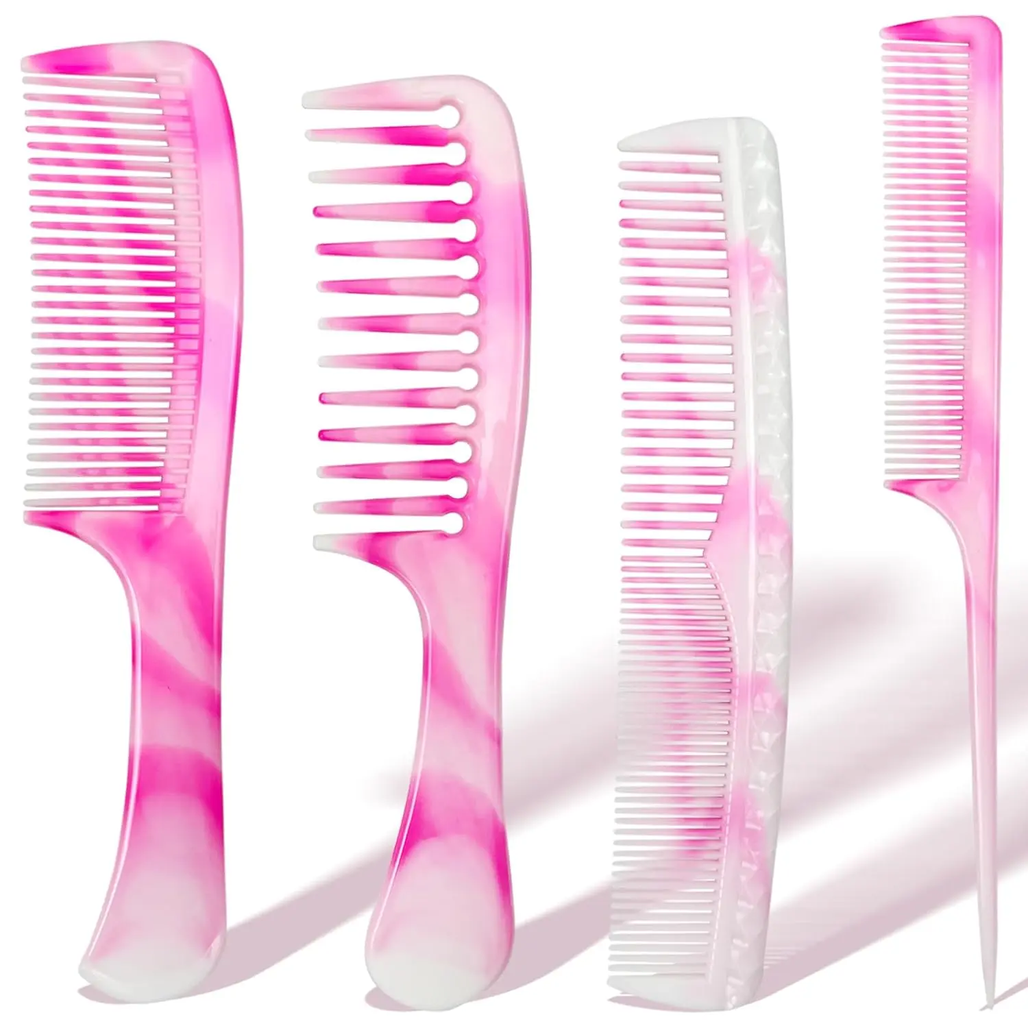 Unisex 4-Piece Hair Comb Set - Grooming & Hair Care Options with Rat Tail, Wide Tooth, Fine Tooth, Dual-Sided Designs for Daily Detangling, Pink, Grooming Comb, Hair Care Comb