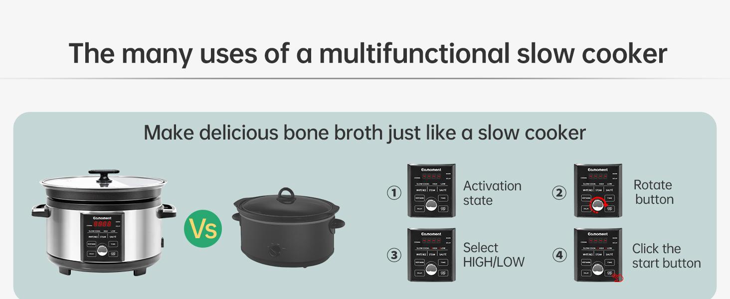 5.5QT Programmable Crock Pot Slow Cooker with Timer, Non-Stick Aluminum Liner, Multi-Function (Steam, Saute, Warm, Delay), Dishwasher Safe for Family Meals