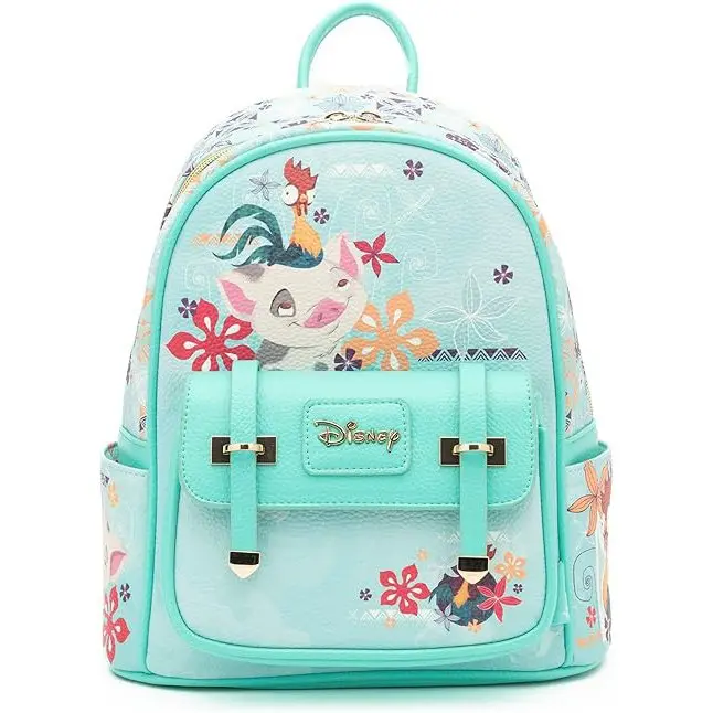WondaPop Disney Moana Pua & Hei Hei 11" Vegan Leather Mini Backpack, Limited Edition with Custom Print and Side Pockets