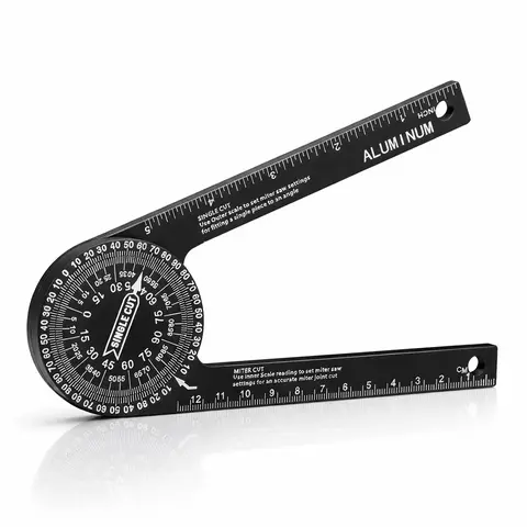 Aluminum Miter Saw Protractor | 7-Inch Rust Proof Angle Finder Featuring Precision Laser Engraved Scales Professional Miter Saw Protractor with Measuring Rulers for Angle Finder Carpentry, Crown Molding Tool & Baseboard building trade men