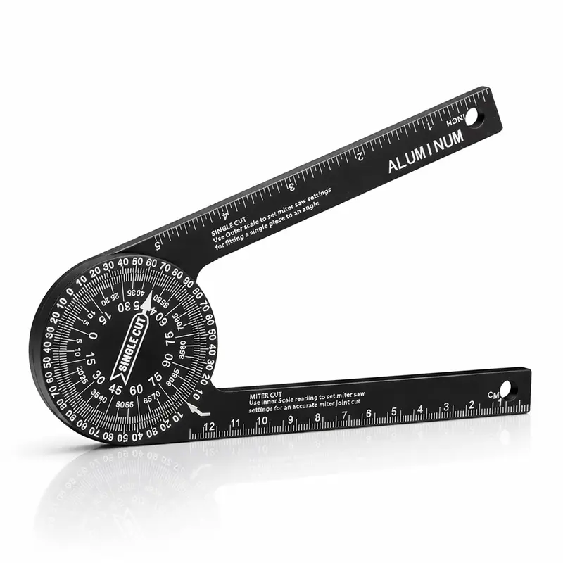 Aluminum Miter Saw Protractor | 7-Inch Rust Proof Angle Finder Featuring Precision Laser Engraved Scales Professional Miter Saw Protractor with Measuring Rulers for Angle Finder Carpentry, Crown Molding Tool & Baseboard building trade men