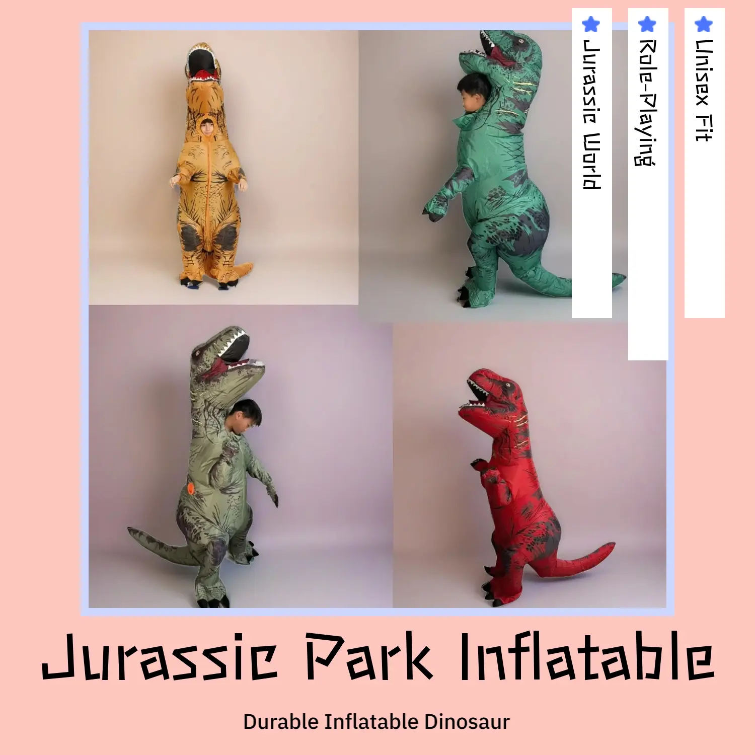 Jurassic World Velociraptor Inflatable Costume, Dino Suit, Unisex One Size Fits All, Perfect for Theme Parks and Role-Playing Activities, Durable Design