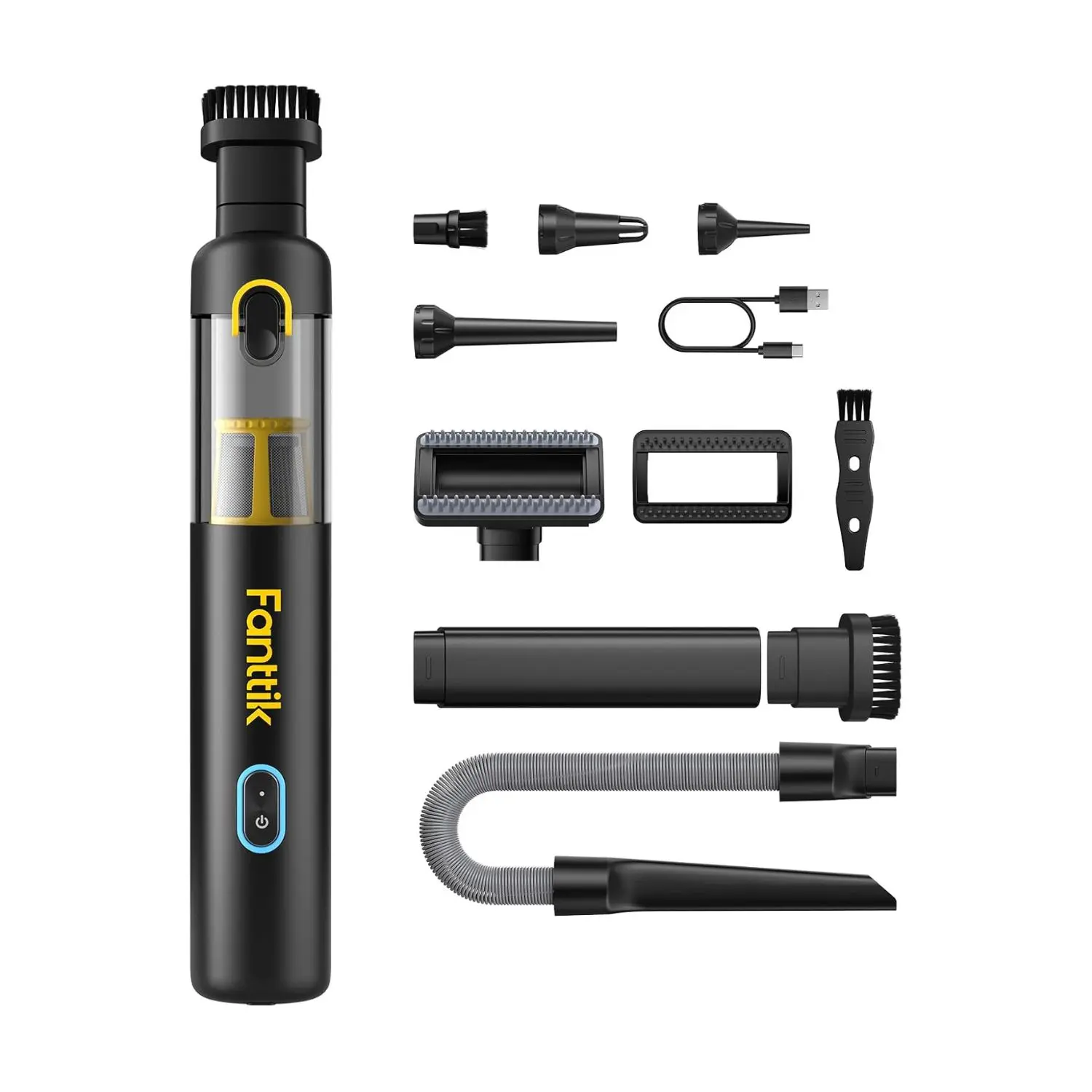 Aspiradora Inalámbrica para Auto Fanttik Slim V8 Mate/V8 Apex de Alta Potencia, Mini Aspiradora "RobustClean" con Manguera Flexible y Cepillo para Mascotas, Carga Rápida en 2H, Aspiradora Portátil para Limpieza del Interior del Auto y Hogar