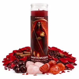 FIMENESS - SANTA MUERTE SEVEN DAY PRAYER CANDLE - CRYSTAL AND HERB INFUSED