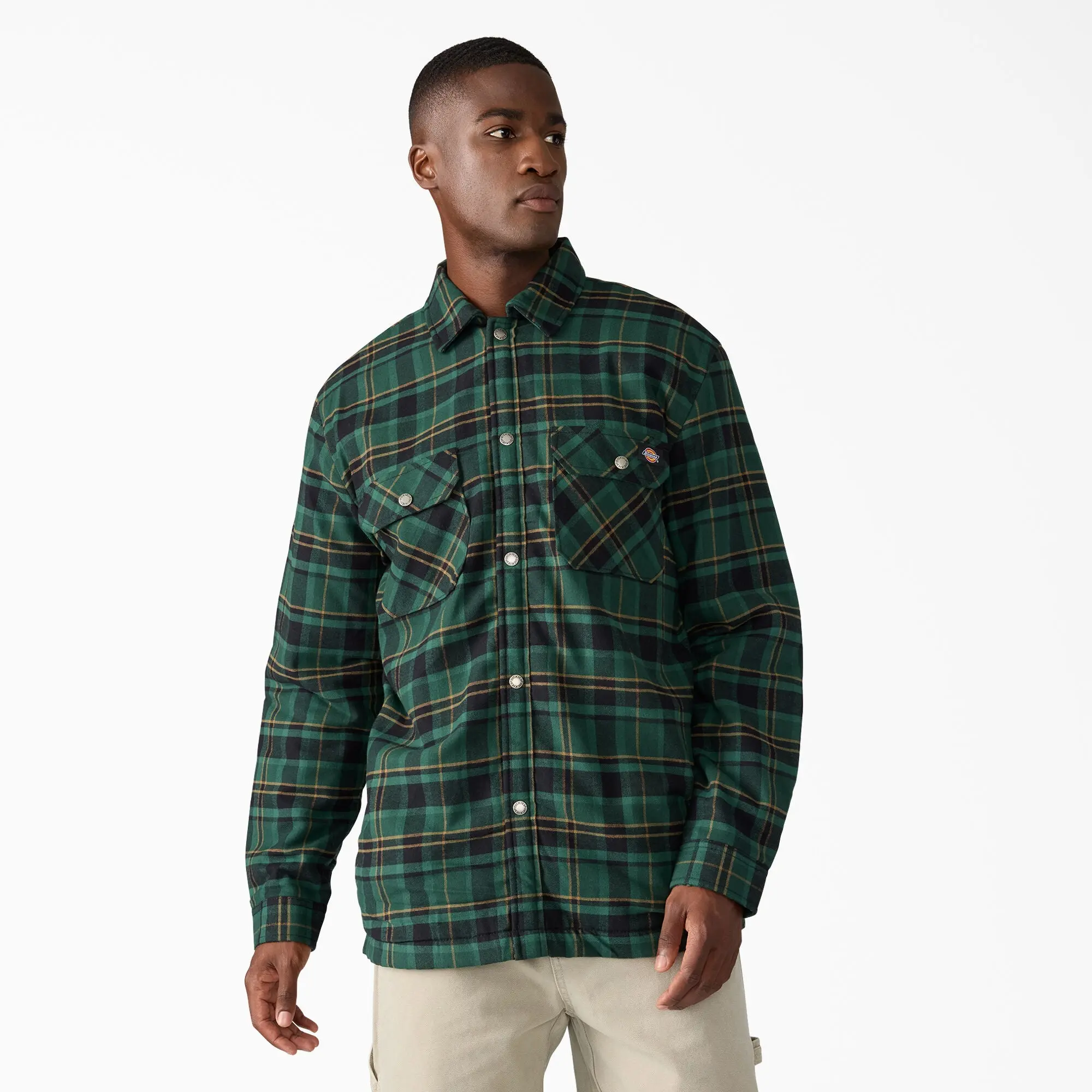 Dickies Water Repellent Fleece-Lined Flannel Shirt Jacket,100% Cotton, Utility Pockets, Durable, Workwear