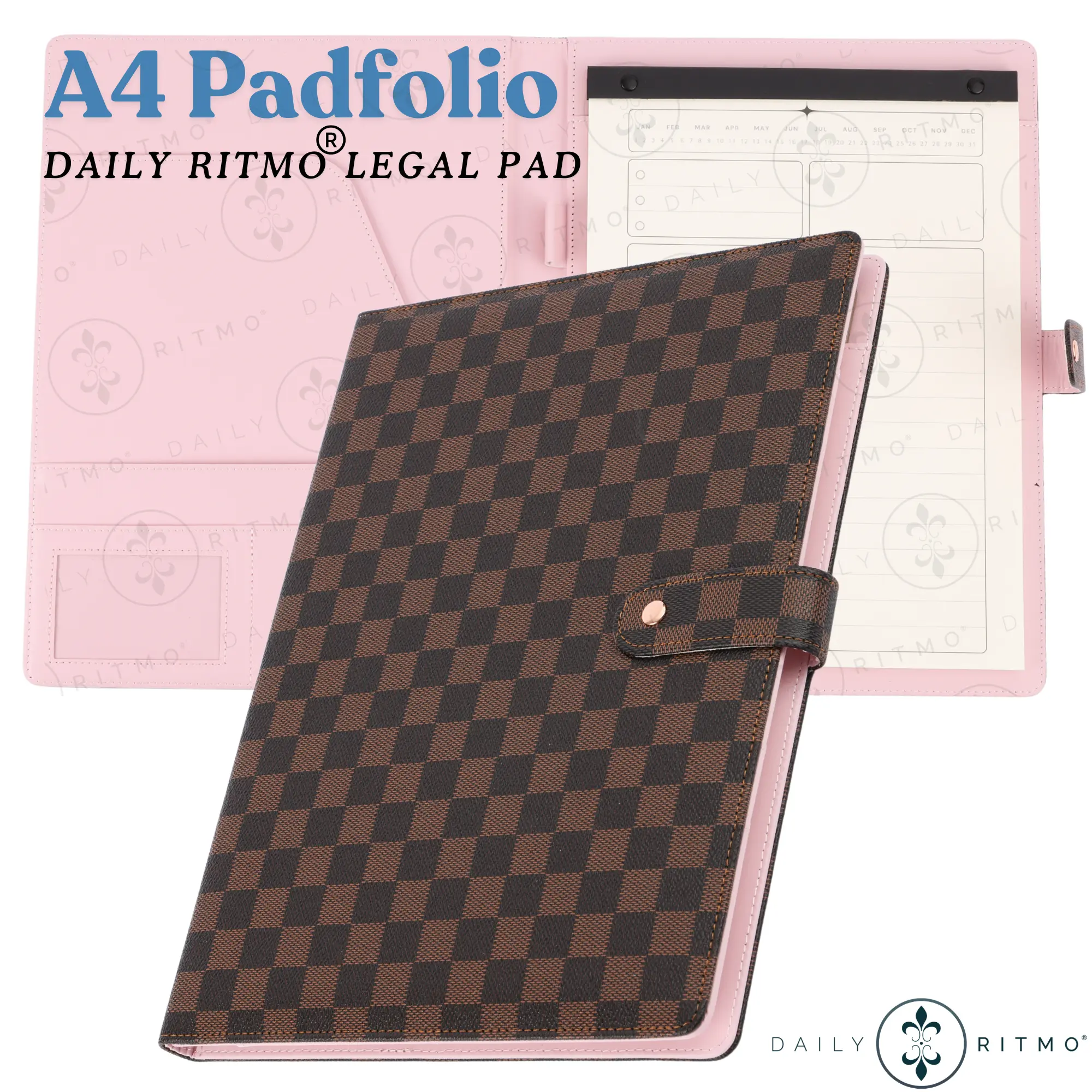 OFFICE RITM A4 Checkered PU Leather Padfolio Organizer - Portable Office Stationery Supplies, Desk Accessories for Meetings, Legal Notepads, Business Binder Accessory