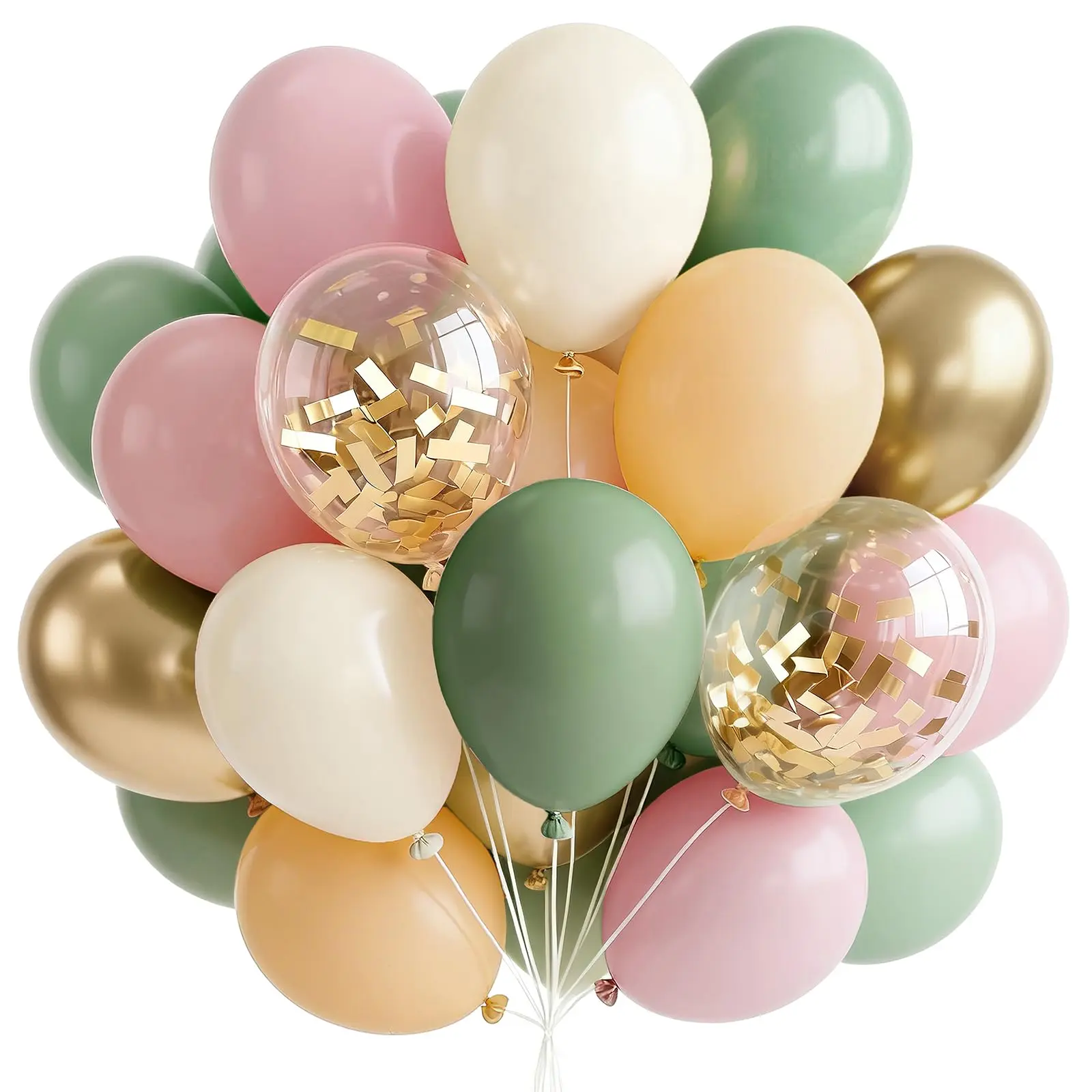PartyWoo 66-Piece 12-Inch Thick Floatable Decorative Balloons Set - Metallic Gold, Sand White, Sage Green, Nude, Dusty Pink, Gold Confetti - Festive Clusters for Baby Shower, Wedding Decorations, Decorative Balloons Balloons, Balloon Clusters Balloons