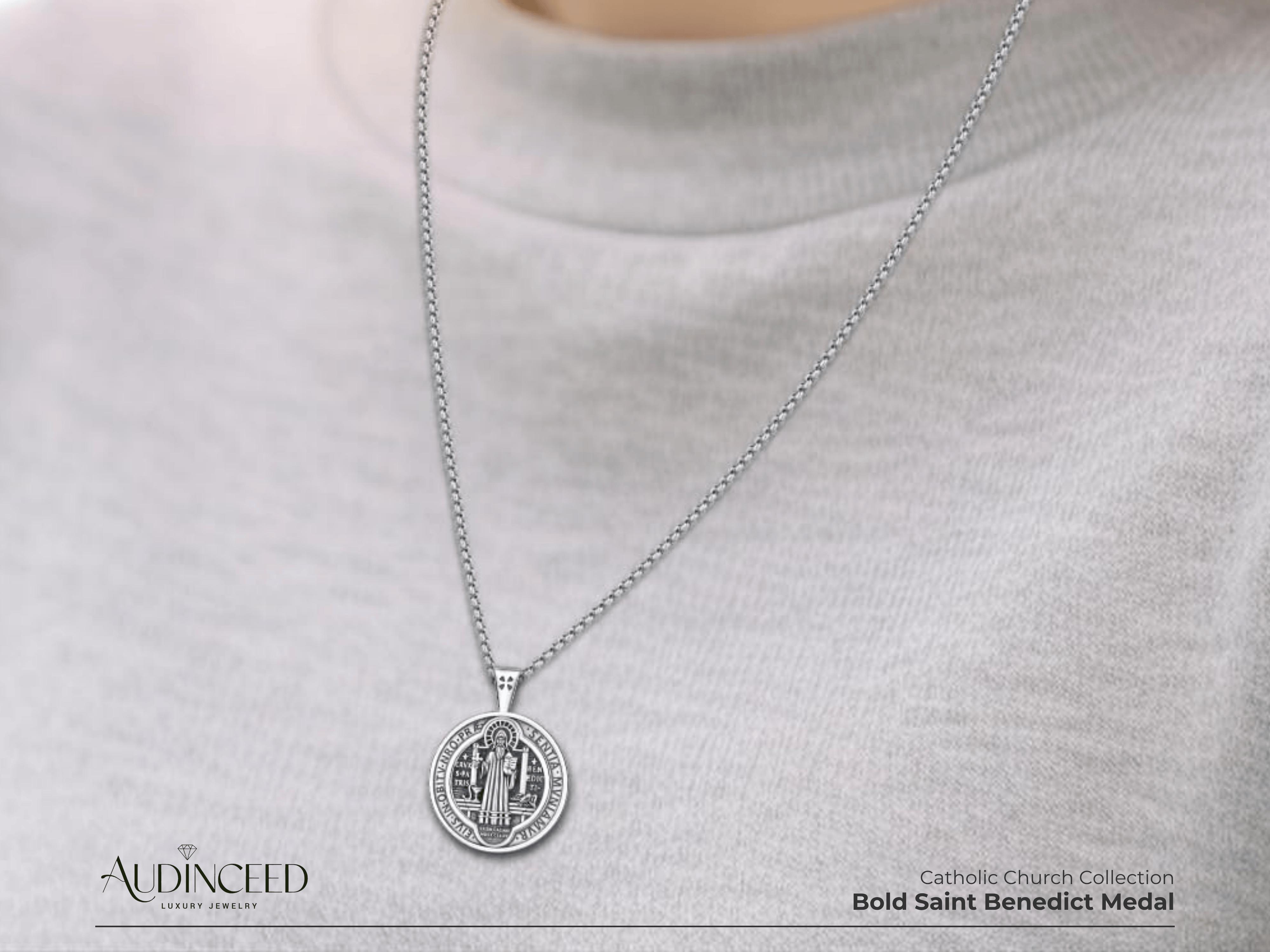 Audinceed St Saint Benedict Medals Necklace, Solid S925 Sterling Silver Medalla de san benito Catholic Church Protection Silver Necklace Pendant Religious Blessed Amulet Jewelry Gift for Faith Safety Fathersdaygift Audinceed St Saint Benedict Medals Necklace, Solid S925 Sterling Silver Medalla de san benito Catholic Church Protection Silver Necklace Pendant Religious Blessed Amulet Jewelry Gift for Faith Safety Fathersdaygift