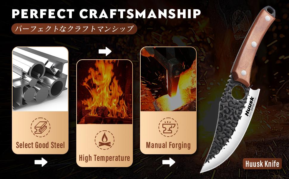 【February Faves】Huusk Hand Forged Viking Kitchen Knife – Japanese High Carbon Steel Full Tang Boning & Slicing Knife with Ergonomic Wooden Handle, Small Chef Knife for Meat, Trimming, BBQ & Outdoor Cooking Holiday Xmas Gift for Men