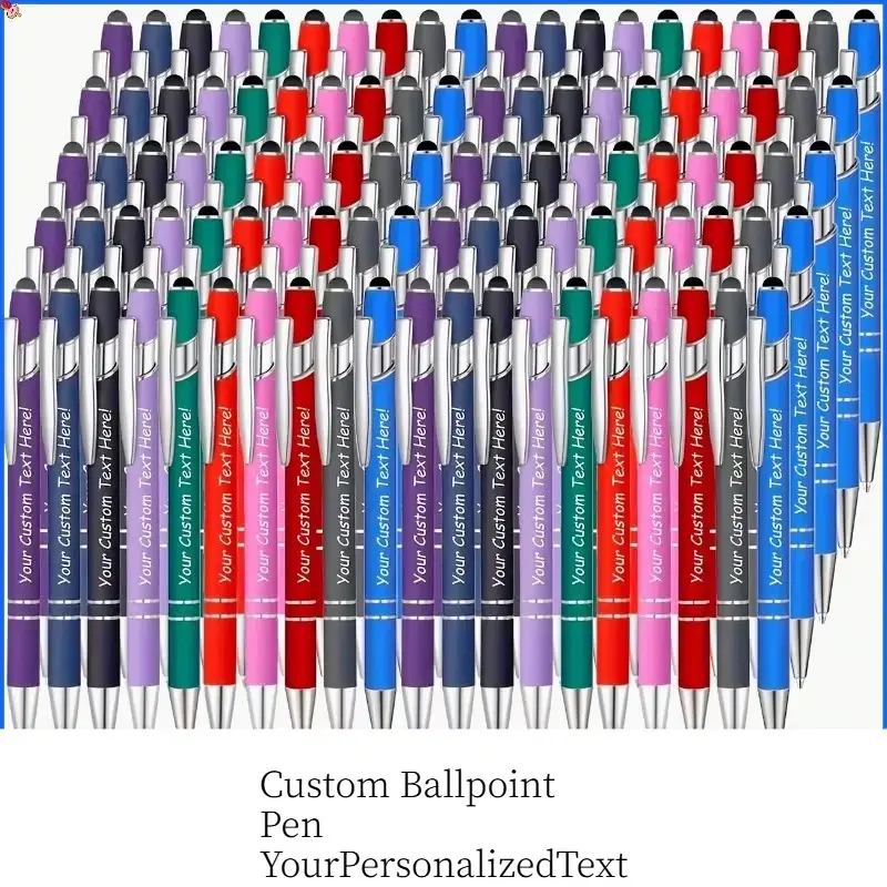 60-Pack Personalized Text Engraved Metal Ballpoint Pens - Custom Quotes - Bulk Corporate Gift, Office Stationery for Christmas, Graduation, Metal Body