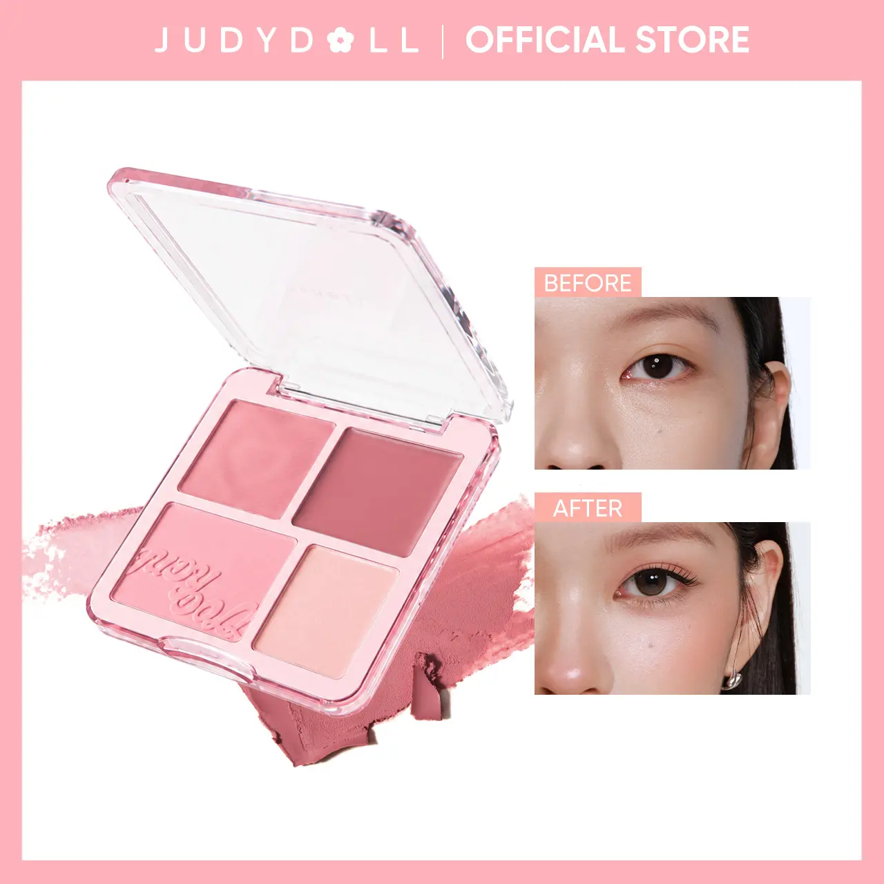 JUDYDOLL 2-In-1 Powder & Cream Blush Highlight Palette - Compact, Natural Light Pink, Brightening, Smooth, Soft, Long-Lasting, Blendable, Glowing Finish, Cosmetics Products, Makeup Products for Girls, Lightweight Cute Cosmetic,back to school
