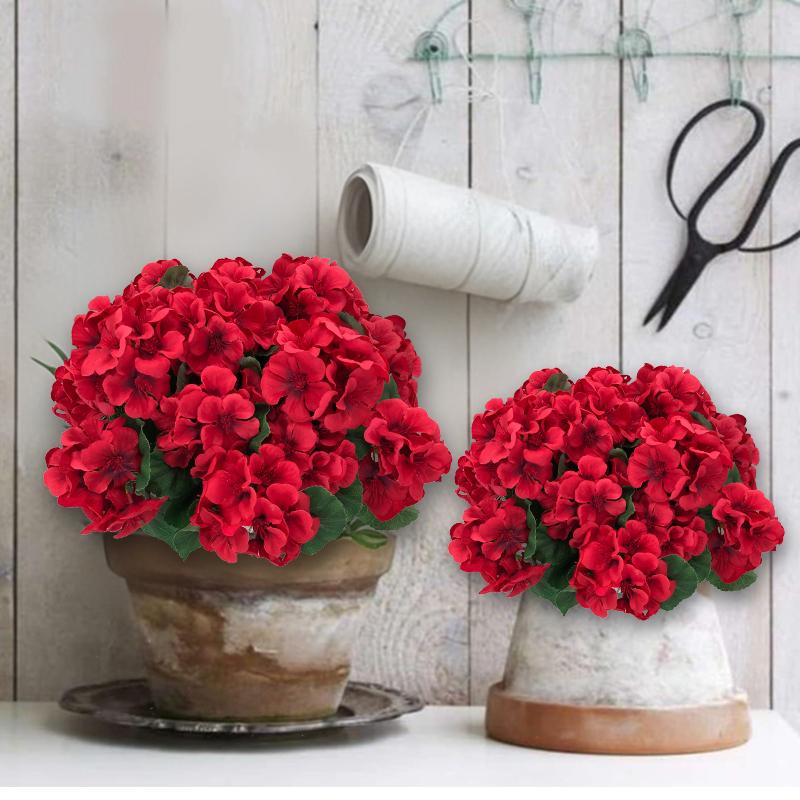 8 bundles of outdoor artificial geraniums, artificial plant UV resistant plastic flowers, used for indoor, outdoor, courtyard, hanging flower pots, porch, window home decoration (8, red)
