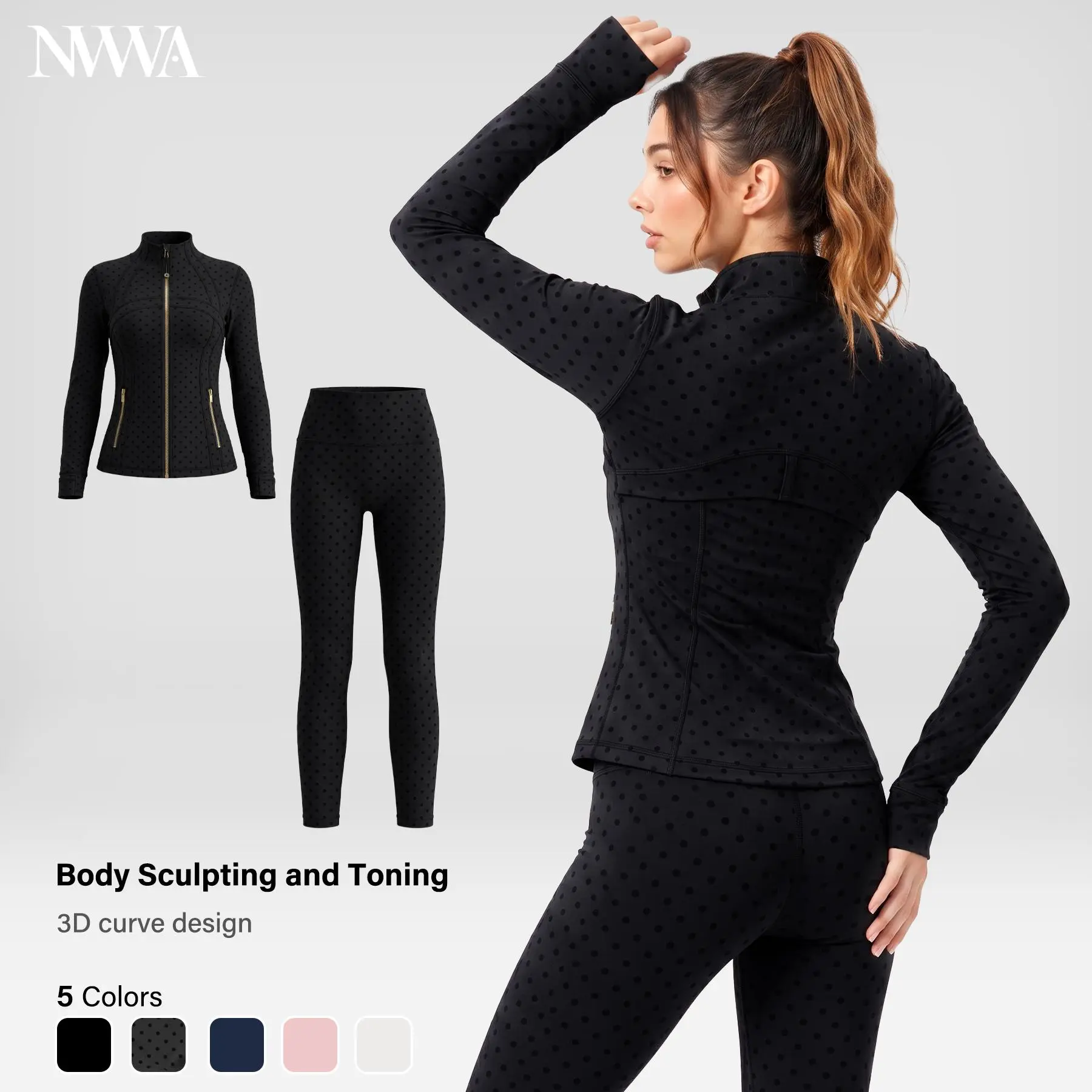 NVWA Women's 2-Piece Athletic Gym Set - Long Collar Fitted Zip-Up Nylon Fabric Quick-Dry Jacket, High-Waisted Tummy Control Butt-Lifting Squat-Proof Capri Cut Leggings for Females (Sold Separately),back to school,back to school haul