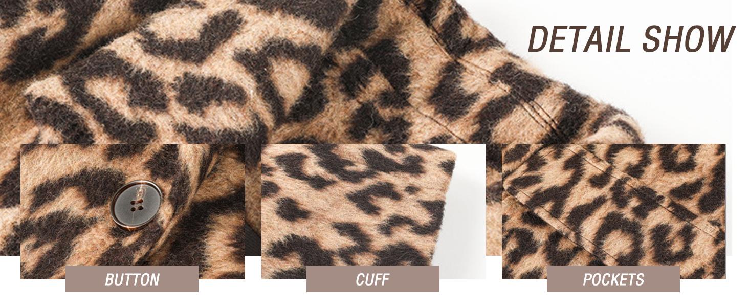 Chouyatou Womens Leopard Long Wool Trench Coat Notched Lapel Double Breasted Pea Coat Winter Warm Overcoat SpringStatements