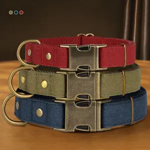 Didog Vintage Dog Collars for Small to Large Dogs, Soft Padded Premium Nylon Dog Collar with Quick Release Metal Buckle, Durable & Adjustable Pet Collars for Boy Gifts，Fit（10-22）