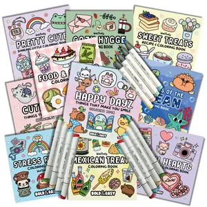 4 Coloring Books + 12 Ohuhu Markers MEGA Coloring Book Bundle - Build Your Own - by Wook Books Bold & Easy Coloring