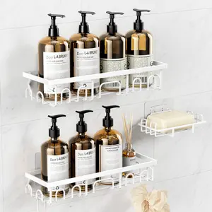 PKBD Shower Caddy 3 Pack Rustproof Adhesive Bathroom Organizer with Soap Holder No Drilling Bathtub Room Kitchen Home Storage White