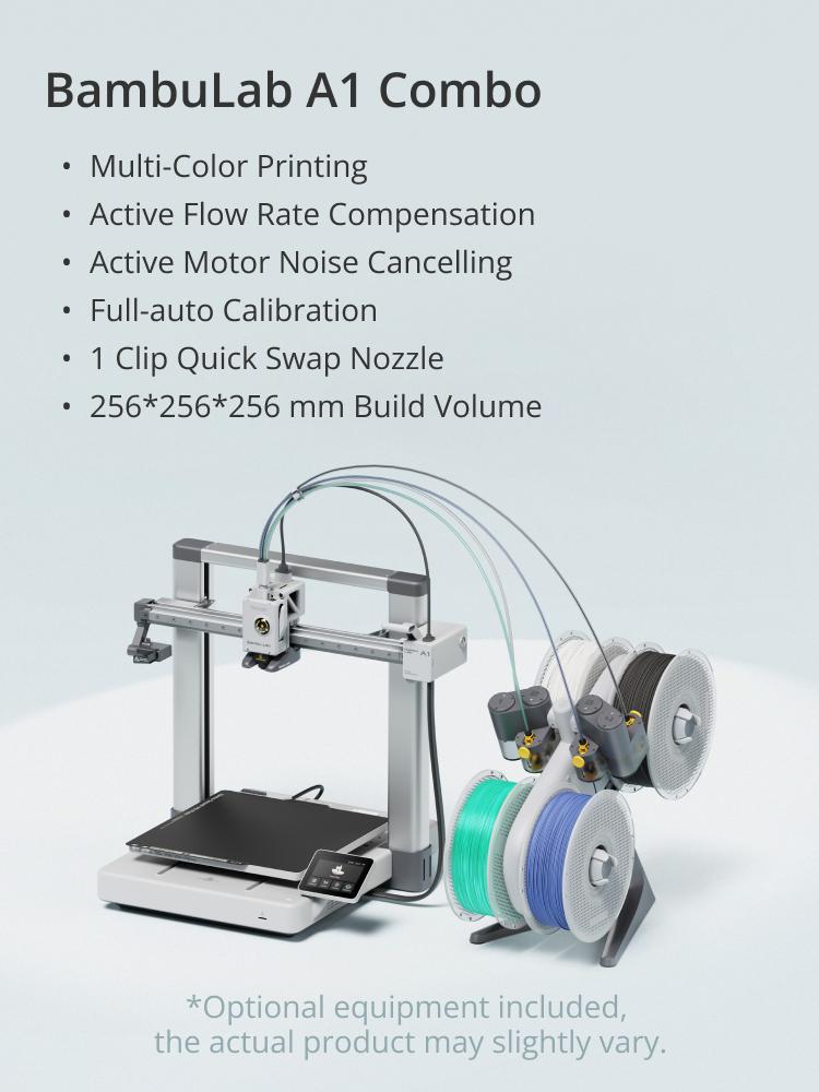 Bambu Lab A1 3D Printer, Bambu Lab A1 Combo 3D Printer, Multi-Color Printing, Active Flow Rate Compensation, Active Motor Noise Cancelling, Full-auto Calibration, Clip Quick Swap Nozzle, 256*256*256 mm Build Volume