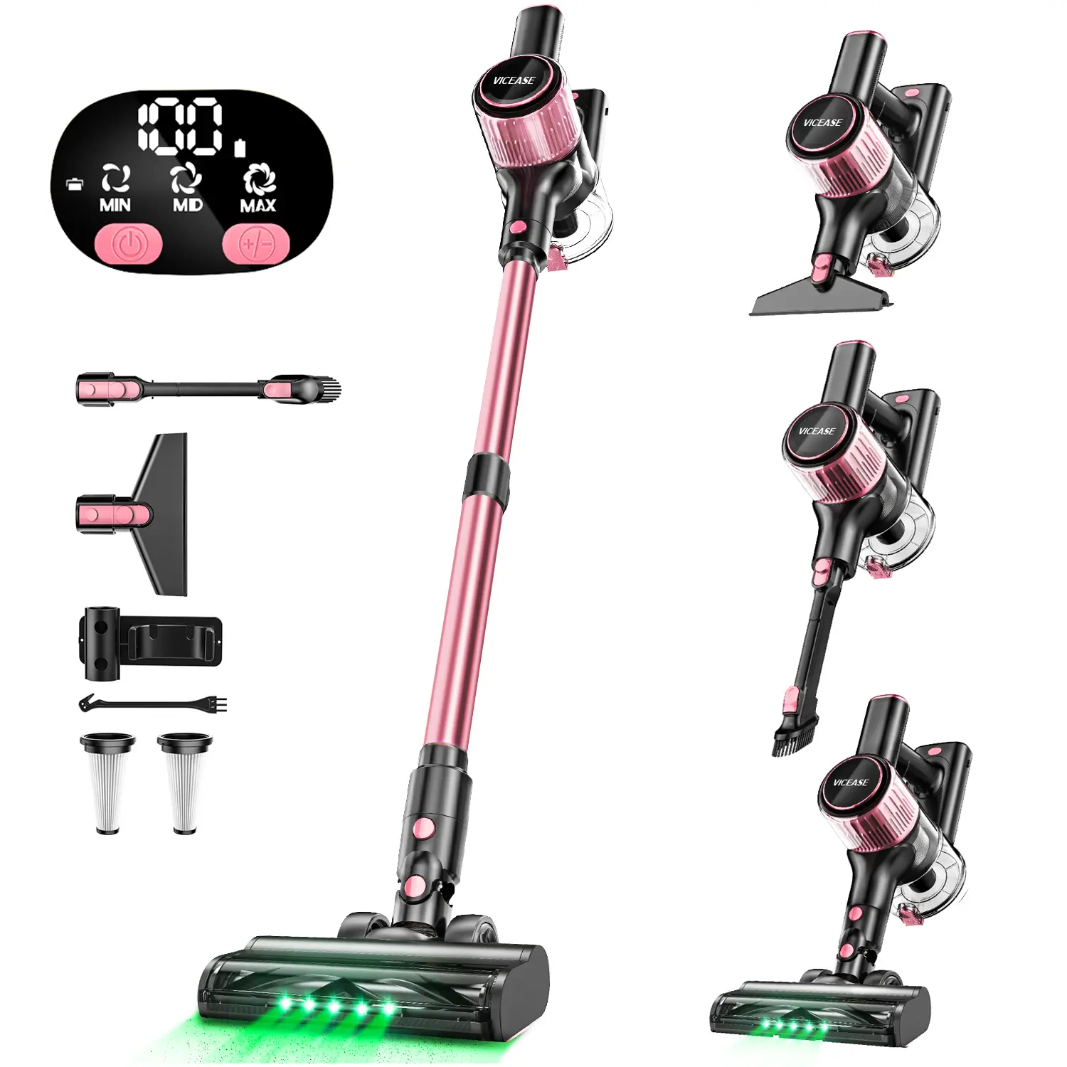 Cordless Vacuum Cleaner  450W Powerful Suction, LED Display, Green LED, 6-Stage Filtration, 45-Min Runtime, Gift Box, Ideal for Hard Floors, Carpets, Pet Hair, and Cars