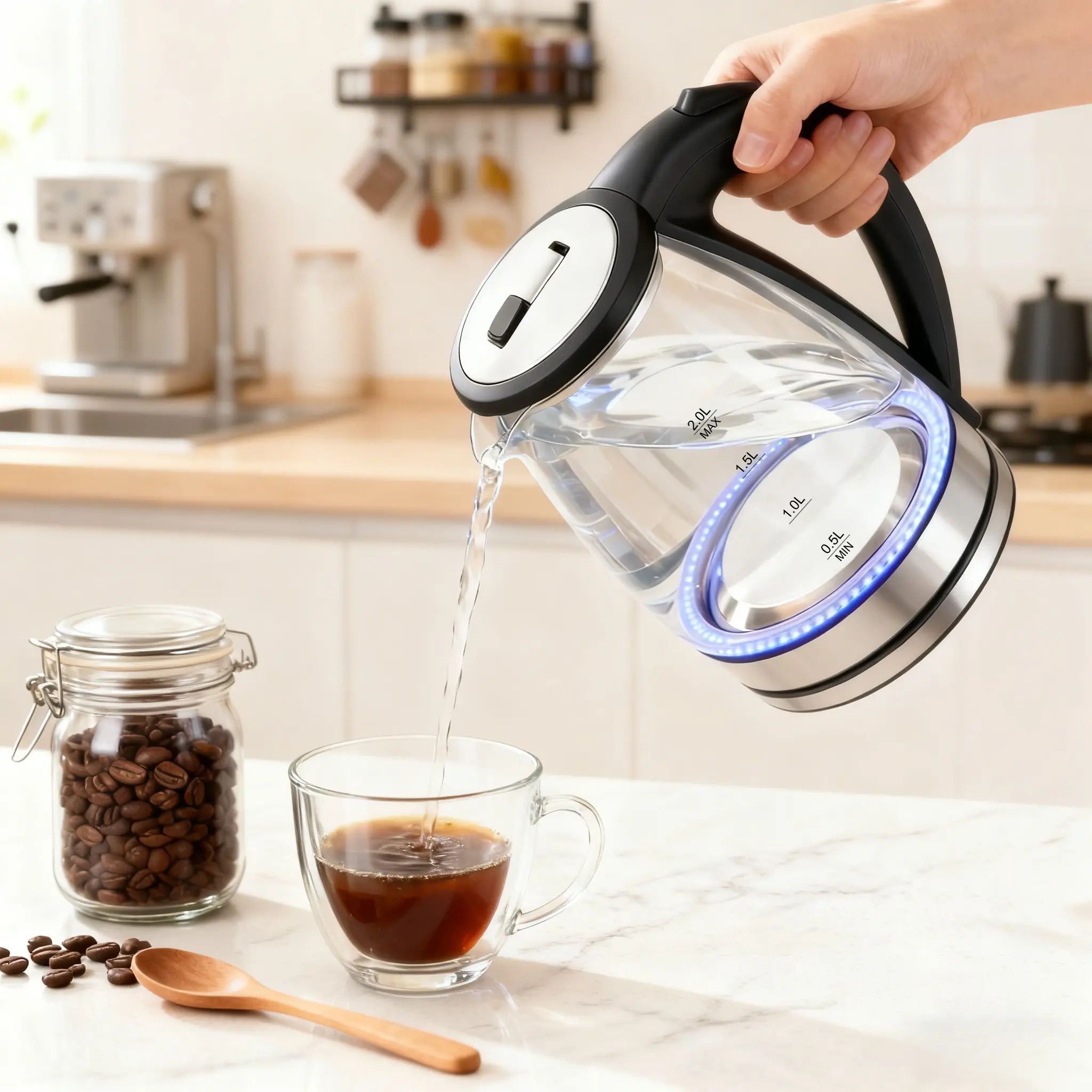 2.0L Glass Electric Kettle 110V 1500W Fast Heating Water Kettle Electric Hot Water Kettle Tea Kettle Glass Electric Kettle with Wide Mouth for Easy Cleaning, Boil-Dry Protection, Auto Shut-Off, LED Indicator, Cool-Touch Handle, 360° Swivel Base
