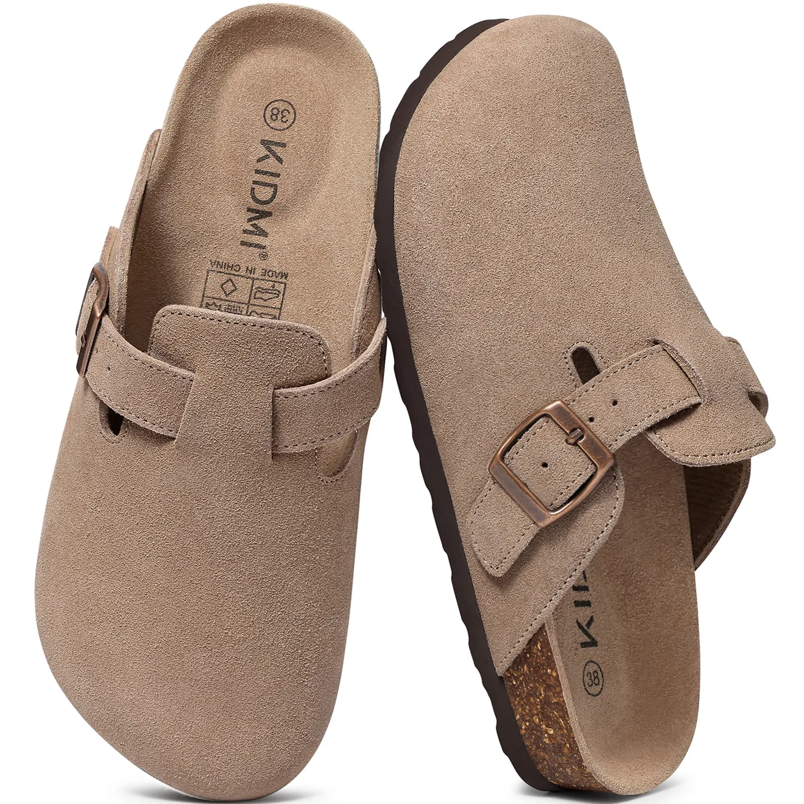 【Back To School】 KIDMI Genuine Suede Clogs for Women Men Soft Cork Footbed Leather Mules Comfort Potato Shoes with Arch Support Outdoor Nonslip Walking Shoes