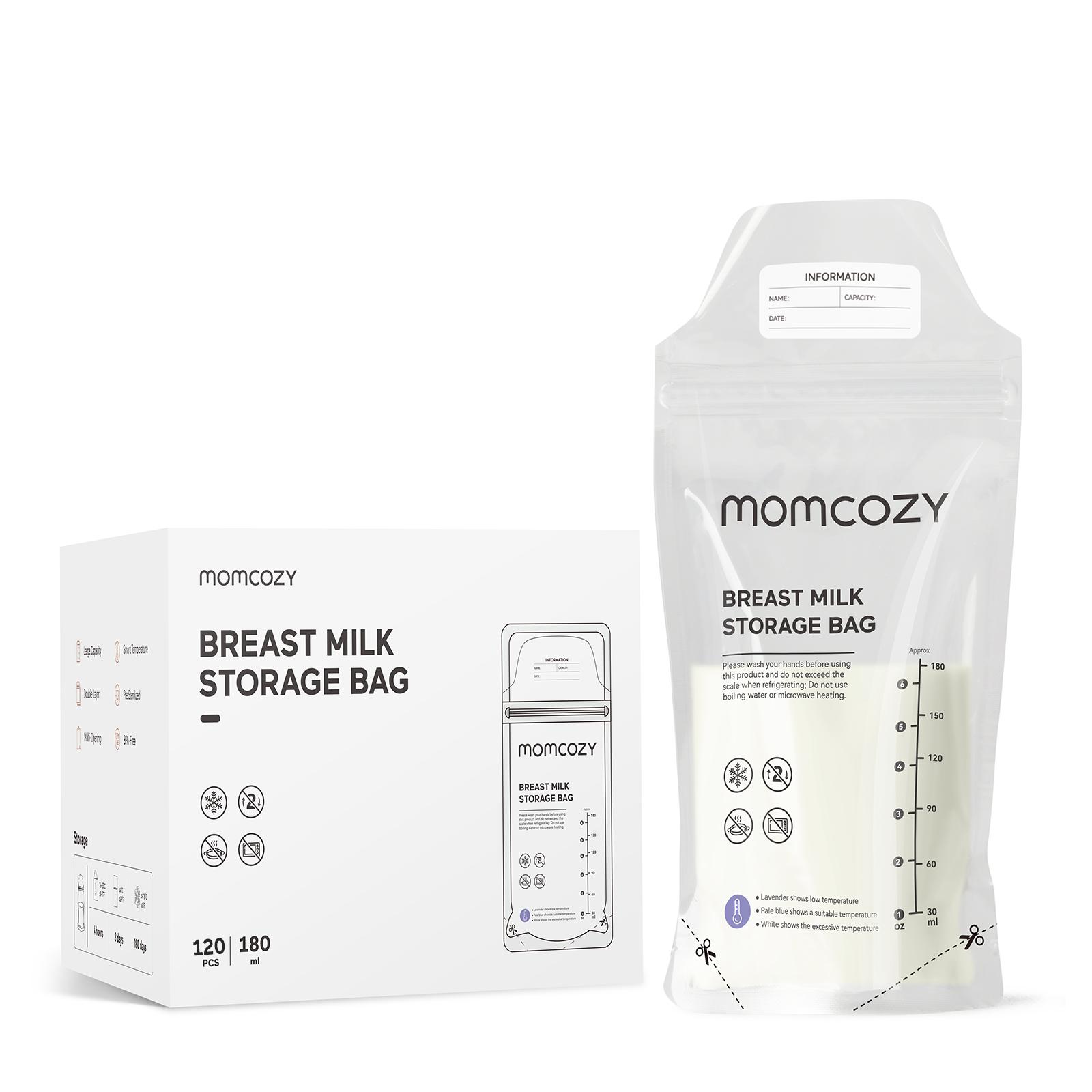 Momcozy Breastmilk Storing Bags, Temp-Sensing Discoloration Milk Storing Bags for Breastfeeding, Disposable Milk Storage Bag with 6 Ounce Self Standing, No-Leak Milk Freezer Storage Pouches,