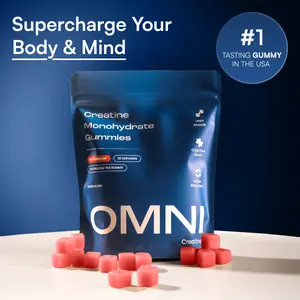 OMNI Creatine Monohydrate Gummies - Supports Muscle Growth Recovery & Brain Function - 1g per Gummy Low Sugar - 90 Count - Watermelon & Peach Flavor - Natural Fuel Supplements Fitness