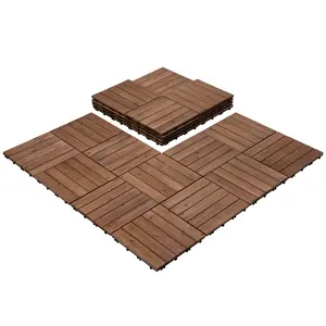 Yaheetech 27PCS Interlocking Patio Deck Tiles 12x12in Acacia Wood Floor Tiles Indoor & Outdoor Flooring for Patio Garden Deck Poolside