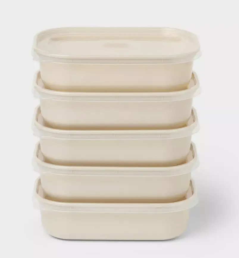 Room Essentials Set of 5 Single Compartment Meal Prep Containers, Oatmeal 10 Pack Stackable Plastic Food Storage Boxes with Secure Lids
