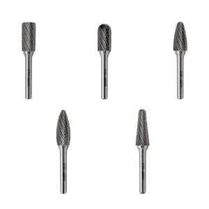 Carbide Burrs Set 5pcs, Double Cut Solid Carbide Rotary Burr Set 1/4" Shank for Die Grinder Drill,Metal Carving, Polishing,Engraving,Drilling Tool Accessories Industrial Shops