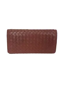 Pre-owned Bottega Veneta leather Small Leather Goods Nappa Intrecciato Long Flap Brown Wallet Clutch
