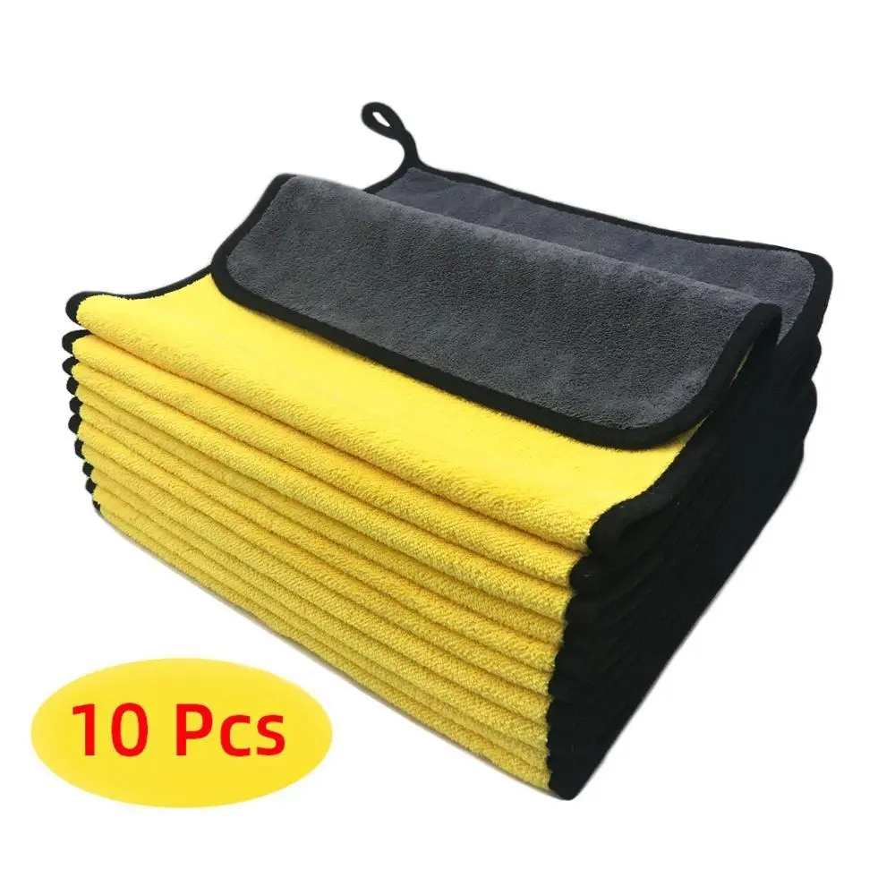 10-Pack Heavy Duty Microfiber Cloths - 600 GSM Ultrasoft, Large, Thick, Quick-Drying Water-Absorbing Cloths for Car Detailing, Polishing, Waxing, Gray-Yellow Professional Car Wash Accessory