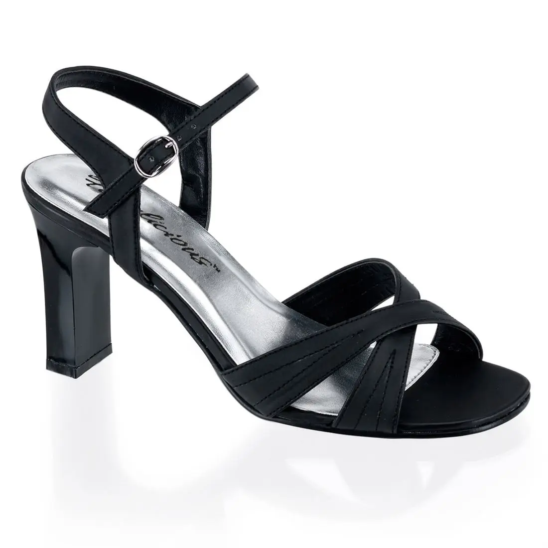 Women's Formal Heeled Sandals, Black Vegan Leather Ankle Strap Dress Shoes with 3.25" Square Heel for Weddings & Parties - Romance-313, Footwear, Black Heels, Solid, Secure Fit, Sandal, Comfortable Heels