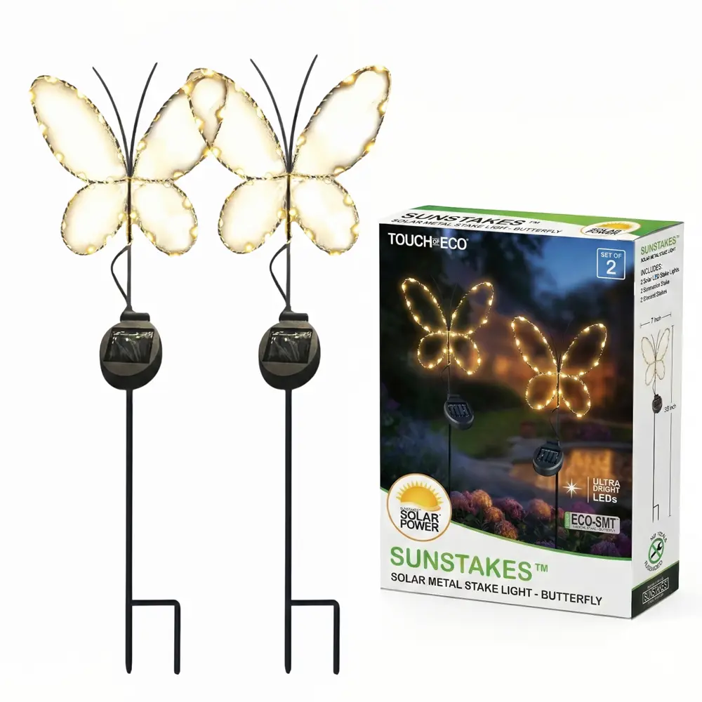 【2 Packs Deal】SunStake Butterfly-Shaped Metal Frame Solar LED Garden Lights (Set of 2) – Outdoor Solar Garden Stake Lights for Patio, Yard, Walkway, Flower Beds & Planters, Warm White Waterproof Decorative Butterfly Lights