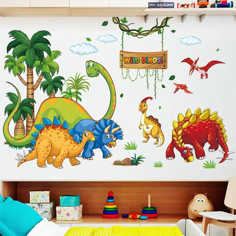 New dinosaur letters forest animals wall decals living room bedroom children's room self-adhesive decorative wall stickers