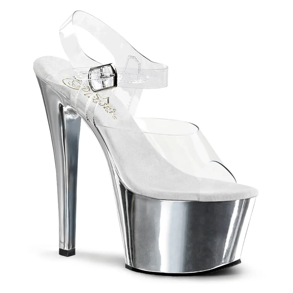 Pleaser Sky-308 Women's High Heel Sandals, Stylish 7" Heel with Transparent Platform and Secure Ankle Strap, Elegant Classy Statement Shoes, Fashion, Footwear
