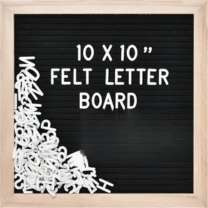 Felt Letter Board with 294 Letters, Numbers & Symbols - 10 x 10 inch Changeable Message Board with Wooden Frame Wall Mount Hook, Black &